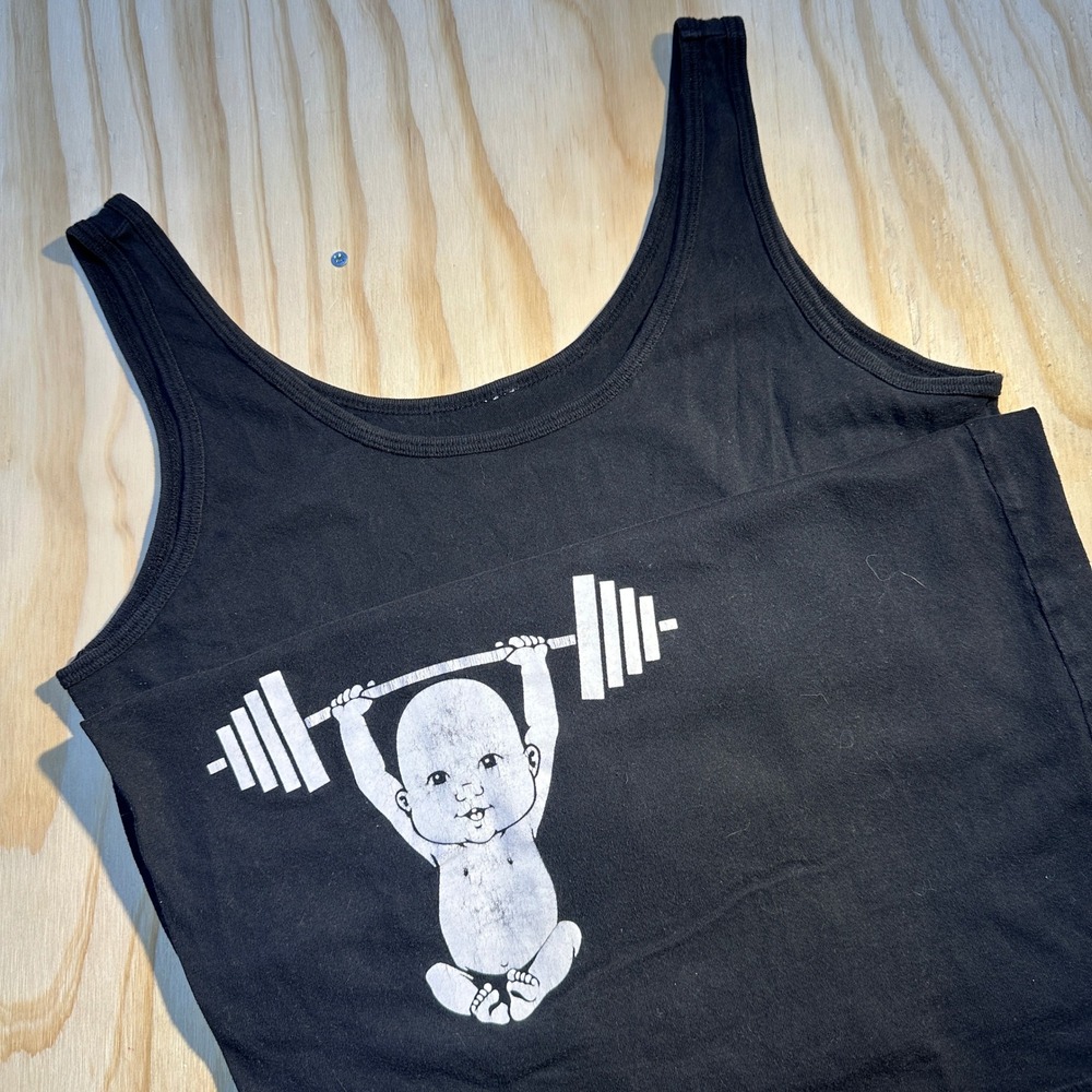 Black Graphic Tank Top Baby Weightlifter Gym Fitness Sleeveless Shirt Size M